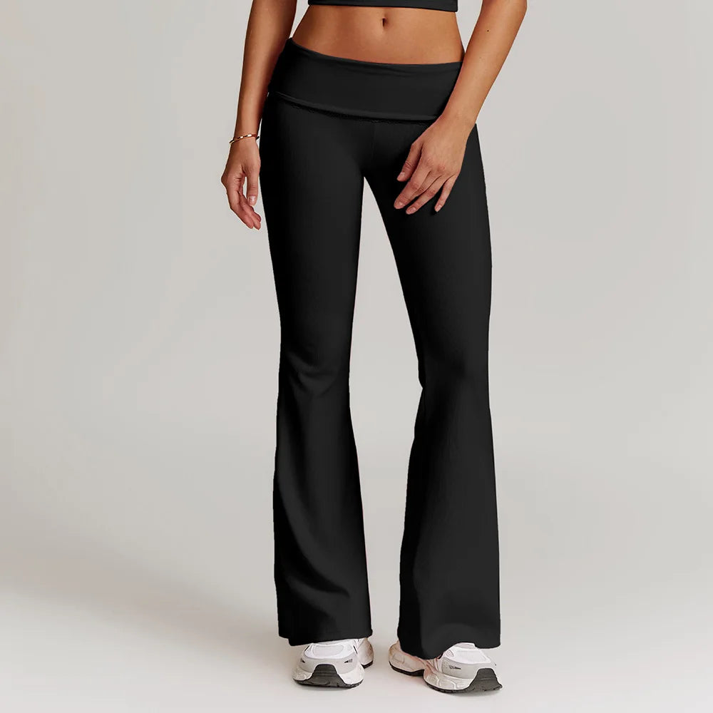 Women Long-sleeved Yoga Flared Pants Suit Lace Lace Threaded Casual Fitness Gym Tank High Waist Gym Shorts Workout Clothes 8828