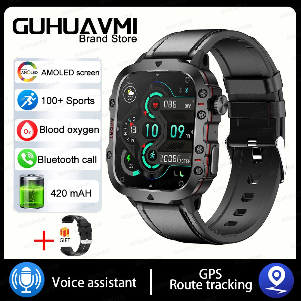 For Huawei Xiaomi Military Outdoor GPS Sports Smart Watch Men 1.96 inch Heart Rate Blood Oxygen Bluetooth Call SmartWatches Mens