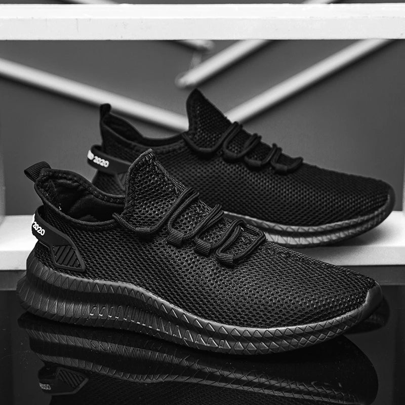 Men's Walking Slip-on Sneakers Shoelaces Athletic Shoes Lightweight Breathable Sports Running Weave Knit Lace Up Casual Shoes
