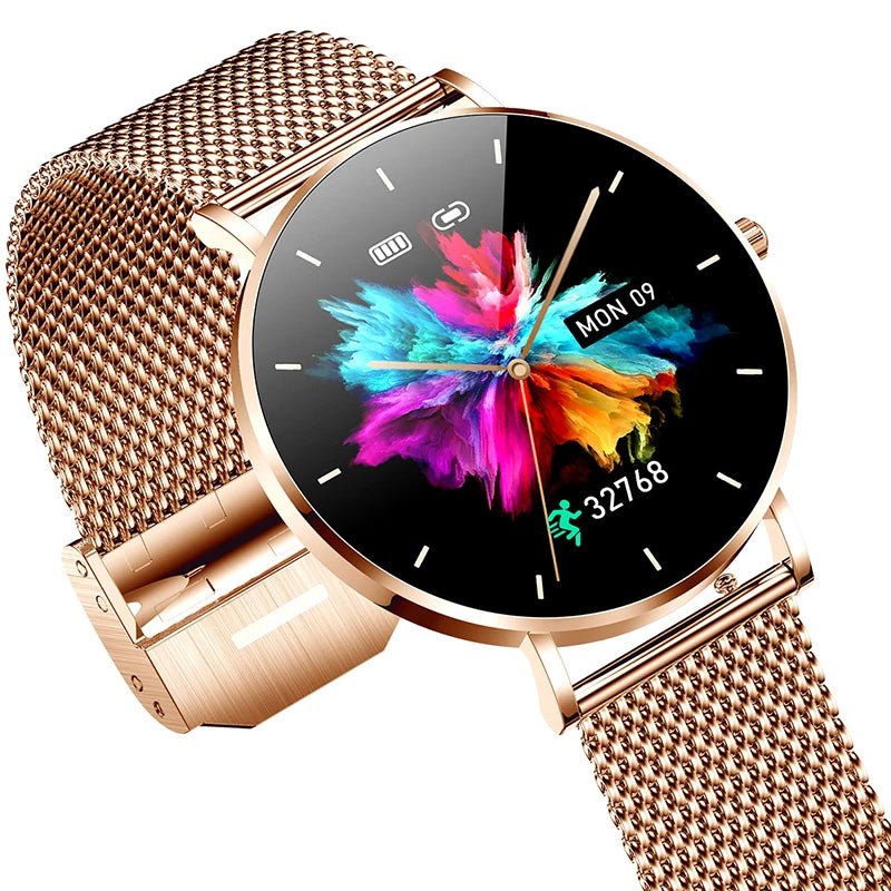 2022 New Ultra Thin Smart Watch Women 1.36" AMOLED 360*360 HD Pixel Display Always Show Time Call Reminder Smartwatch Ladies+Box