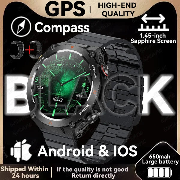 2024 New GPS Smart Watch 1.45" Ultra HD Display Built-in GPS & Compass Make/Receive Phone Calls 650mAh Battery Smart Braceletes