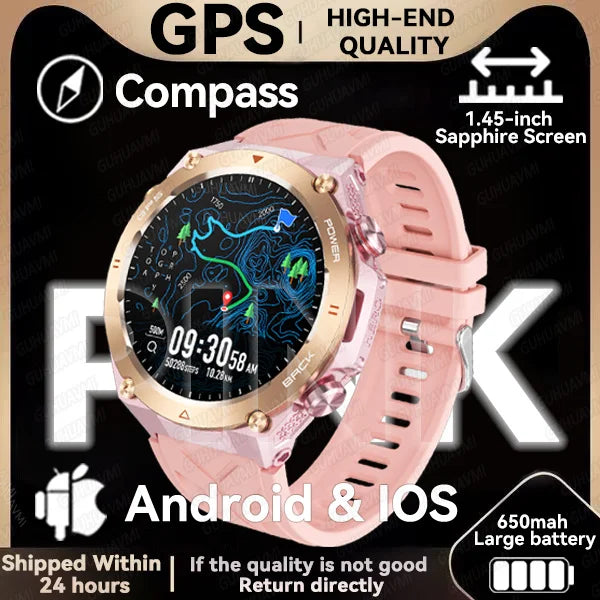 2024 New GPS Smart Watch 1.45" Ultra HD Display Built-in GPS & Compass Make/Receive Phone Calls 650mAh Battery Smart Braceletes
