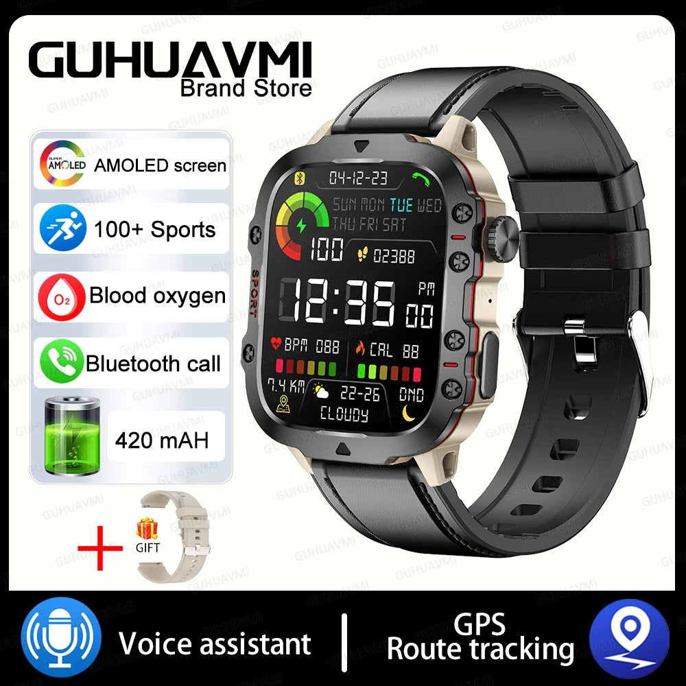 For Huawei Xiaomi Military Outdoor GPS Sports Smart Watch Men 1.96 inch Heart Rate Blood Oxygen Bluetooth Call SmartWatches Mens