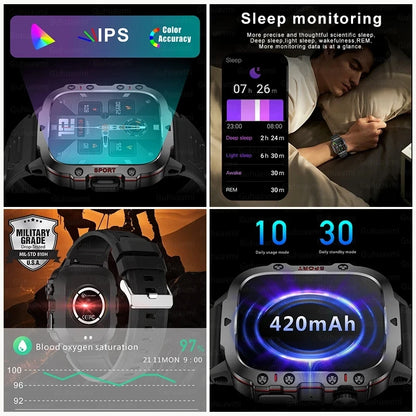 For Huawei Xiaomi Military Outdoor GPS Sports Smart Watch Men 1.96 inch Heart Rate Blood Oxygen Bluetooth Call SmartWatches Mens