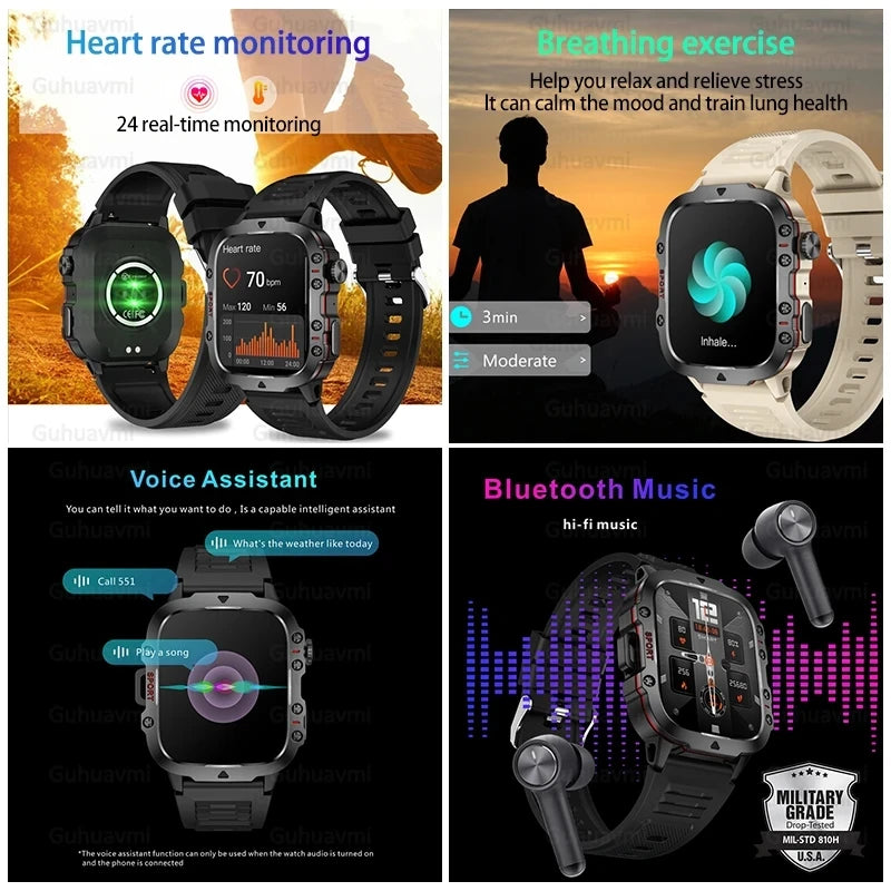 For Huawei Xiaomi Military Outdoor GPS Sports Smart Watch Men 1.96 inch Heart Rate Blood Oxygen Bluetooth Call SmartWatches Mens