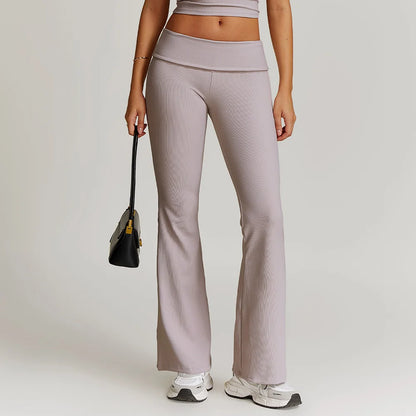 Women Long-sleeved Yoga Flared Pants Suit Lace Lace Threaded Casual Fitness Gym Tank High Waist Gym Shorts Workout Clothes 8828