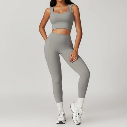 2PCS Yoga Set Gym Clothes Sportswear Yoga Suit For Women Fitness Set Tracksuits Sports Bra High Waist Leggings Gym Bell-bottoms