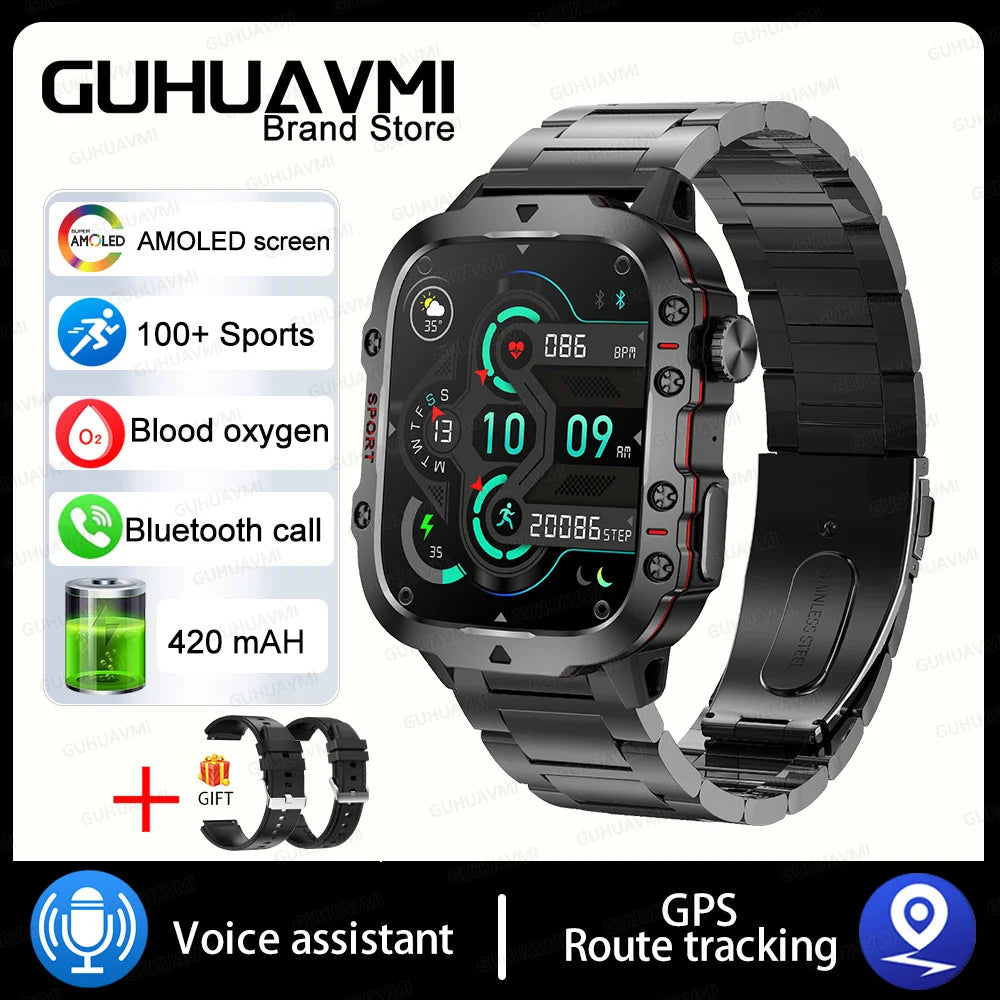 For Huawei Xiaomi Military Outdoor GPS Sports Smart Watch Men 1.96 inch Heart Rate Blood Oxygen Bluetooth Call SmartWatches Mens