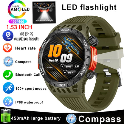 For Huawei New With LED Flashlight Smart Watch Men 360*360 HD Display 450 mAh Heart Rate Sports Health Bluetooth Call SmartWatch