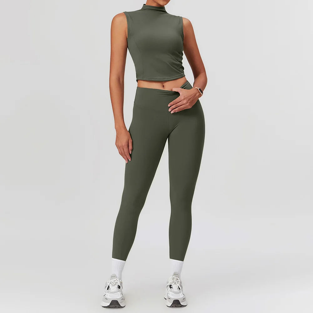 Yoga Gym Sets 2 piece Women Clothes Seamless Sports culottes Fitness Workout Sportswear Tennis Skirt Leggings Tank Shorts Suit