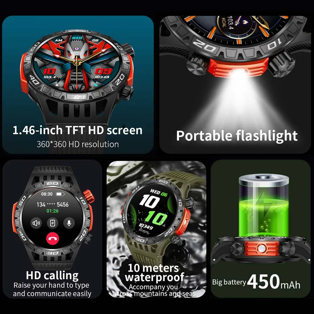 For Huawei New With LED Flashlight Smart Watch Men 360*360 HD Display 450 mAh Heart Rate Sports Health Bluetooth Call SmartWatch