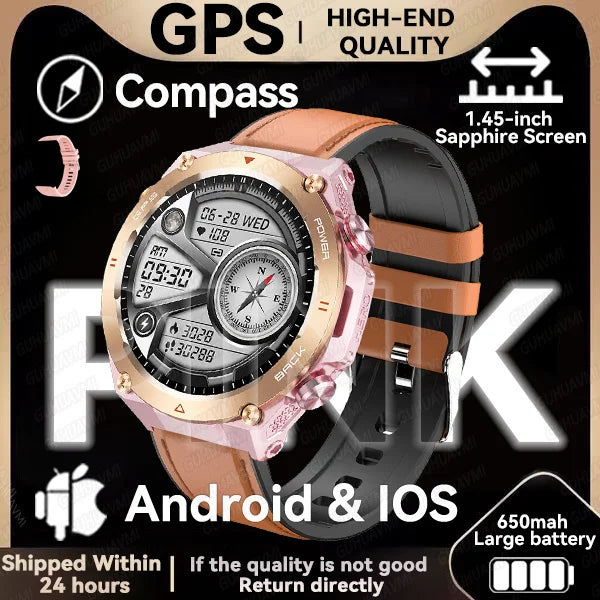 2024 New GPS Smart Watch 1.45" Ultra HD Display Built-in GPS & Compass Make/Receive Phone Calls 650mAh Battery Smart Braceletes