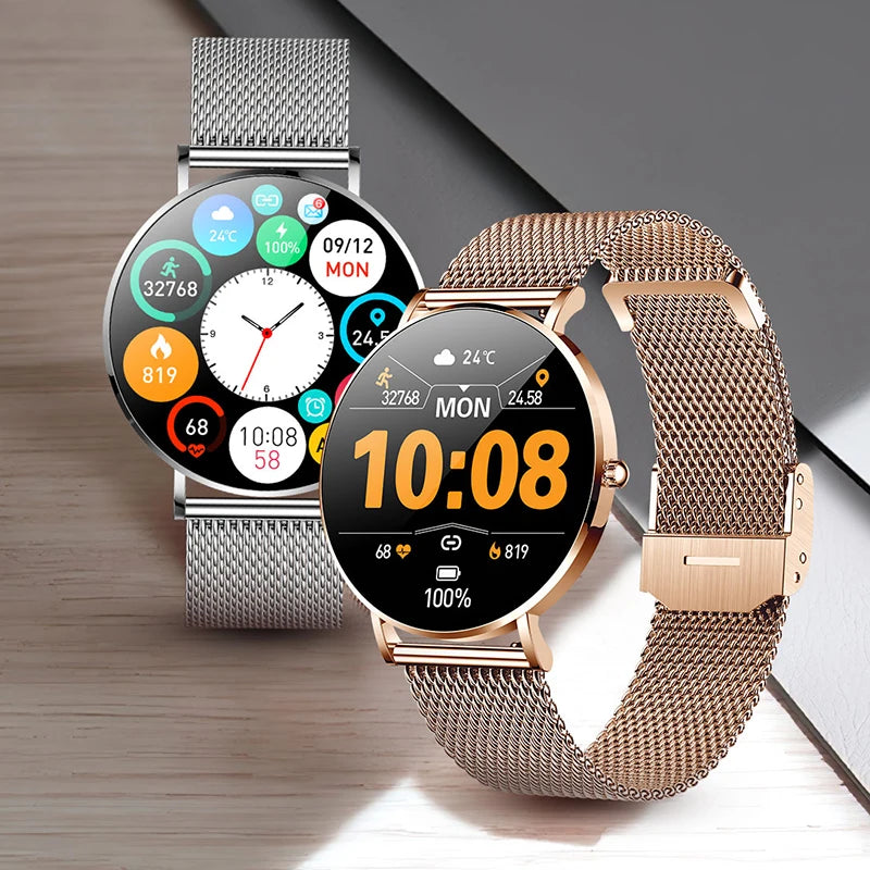2022 New Ultra Thin Smart Watch Women 1.36" AMOLED 360*360 HD Pixel Display Always Show Time Call Reminder Smartwatch Ladies+Box