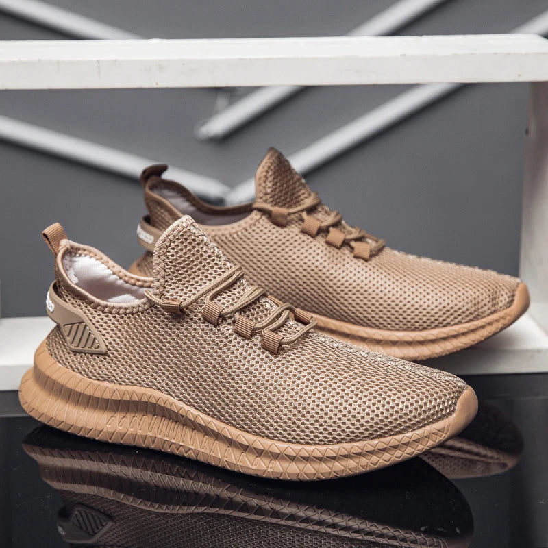 Men's Walking Slip-on Sneakers Shoelaces Athletic Shoes Lightweight Breathable Sports Running Weave Knit Lace Up Casual Shoes