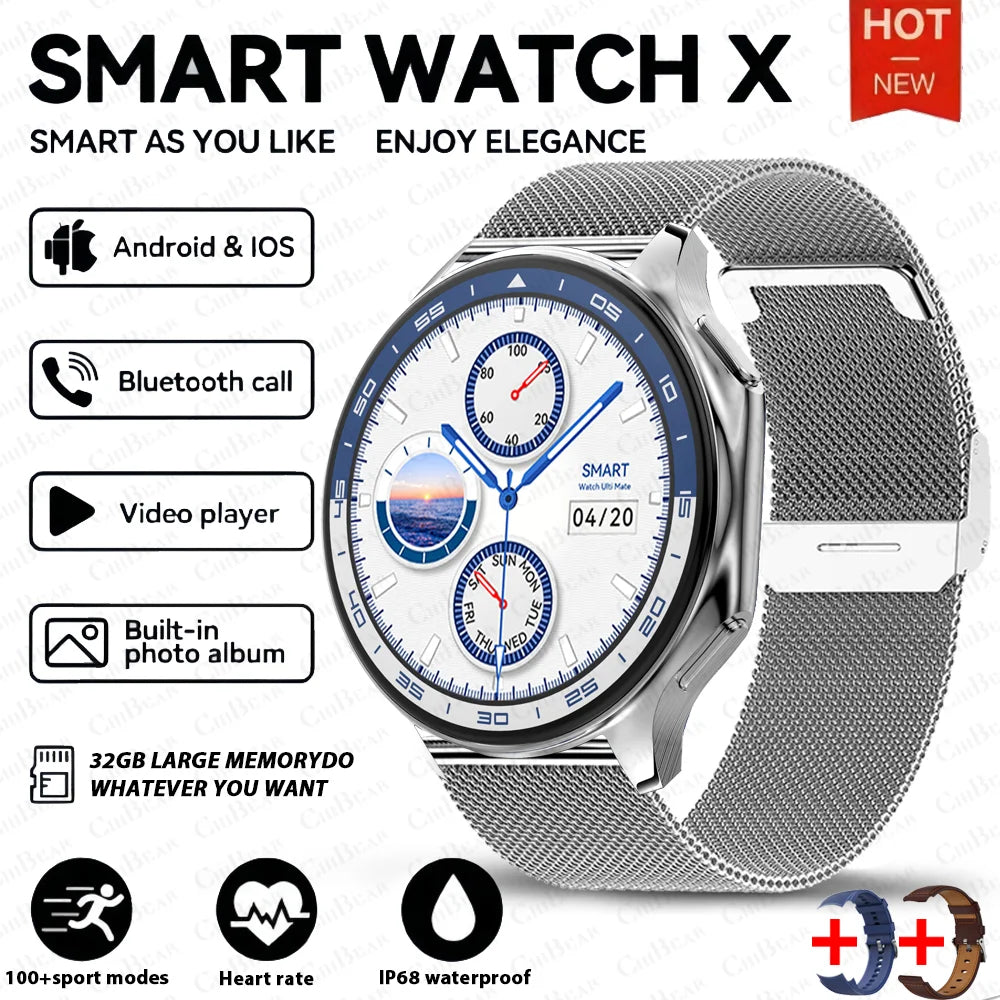 2024 New OPPO Watch X Smart Watch Men 466*466 HD Display TWS Headset Video Music Player 4GB Large Memory Watch Sports Smartwatch