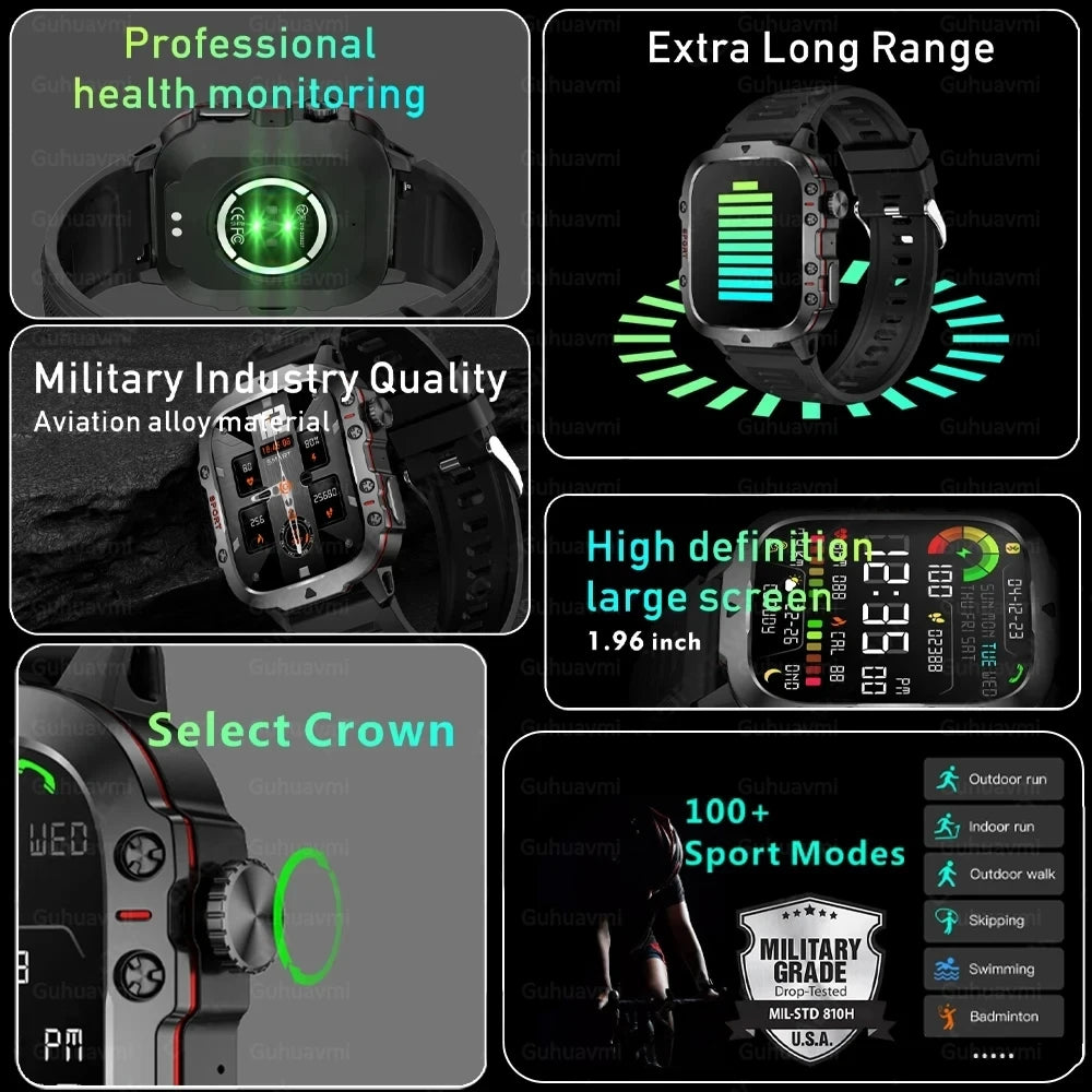 For Huawei Xiaomi Military Outdoor GPS Sports Smart Watch Men 1.96 inch Heart Rate Blood Oxygen Bluetooth Call SmartWatches Mens