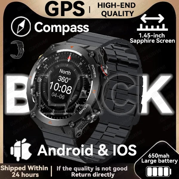 2024 New GPS Smart Watch 1.45" Ultra HD Display Built-in GPS & Compass Make/Receive Phone Calls 650mAh Battery Smart Braceletes