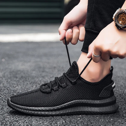Men's Walking Slip-on Sneakers Shoelaces Athletic Shoes Lightweight Breathable Sports Running Weave Knit Lace Up Casual Shoes