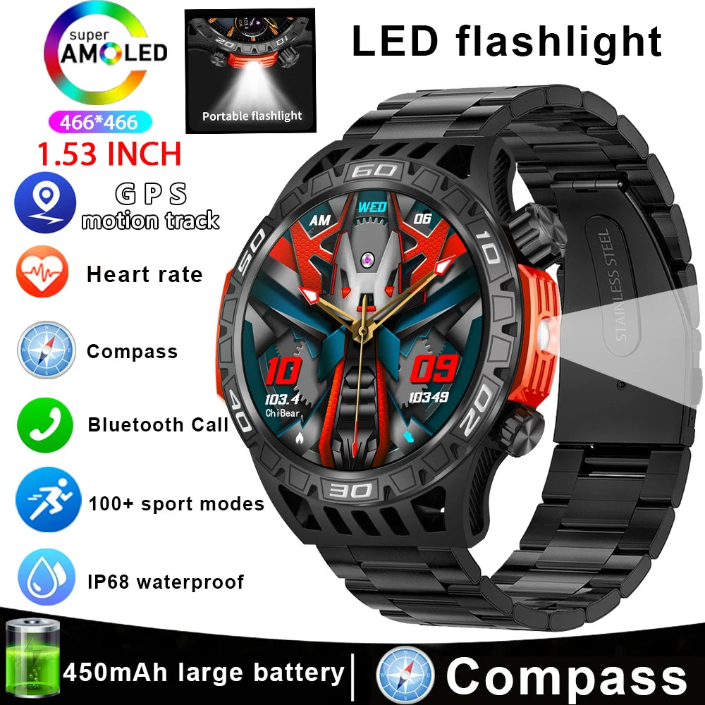 For Huawei New With LED Flashlight Smart Watch Men 360*360 HD Display 450 mAh Heart Rate Sports Health Bluetooth Call SmartWatch