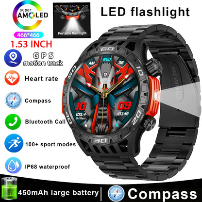 For Huawei New With LED Flashlight Smart Watch Men 360*360 HD Display 450 mAh Heart Rate Sports Health Bluetooth Call SmartWatch
