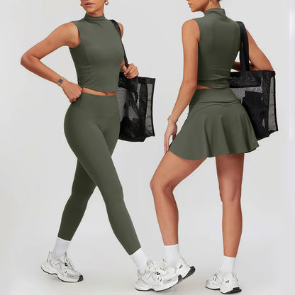 Yoga Gym Sets 2 piece Women Clothes Seamless Sports culottes Fitness Workout Sportswear Tennis Skirt Leggings Tank Shorts Suit