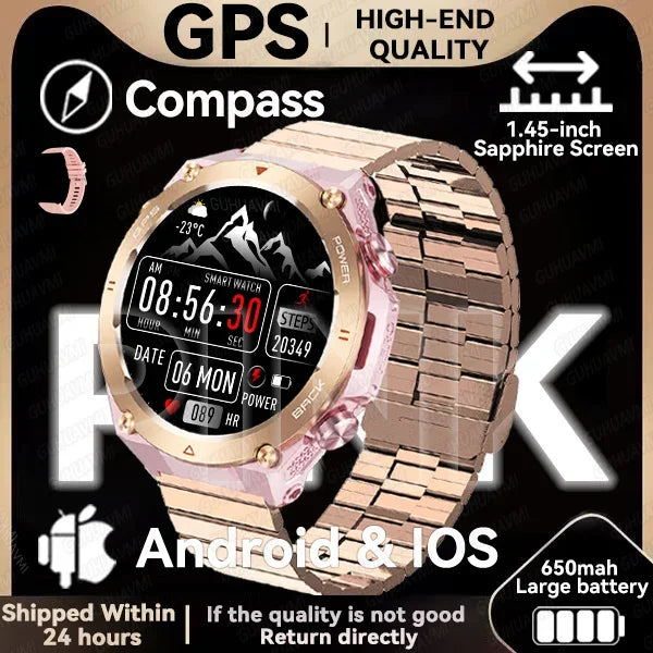 New GPS Smartwatch 1.45'' AMOLED Display 100 Sports Modes Voice Calling Smart Watch Men Women Military Grade Toughness Watches