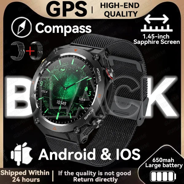 2024 New GPS Smart Watch 1.45" Ultra HD Display Built-in GPS & Compass Make/Receive Phone Calls 650mAh Battery Smart Braceletes