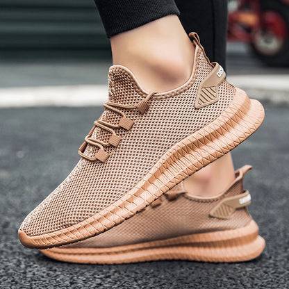 Men's Walking Slip-on Sneakers Shoelaces Athletic Shoes Lightweight Breathable Sports Running Weave Knit Lace Up Casual Shoes