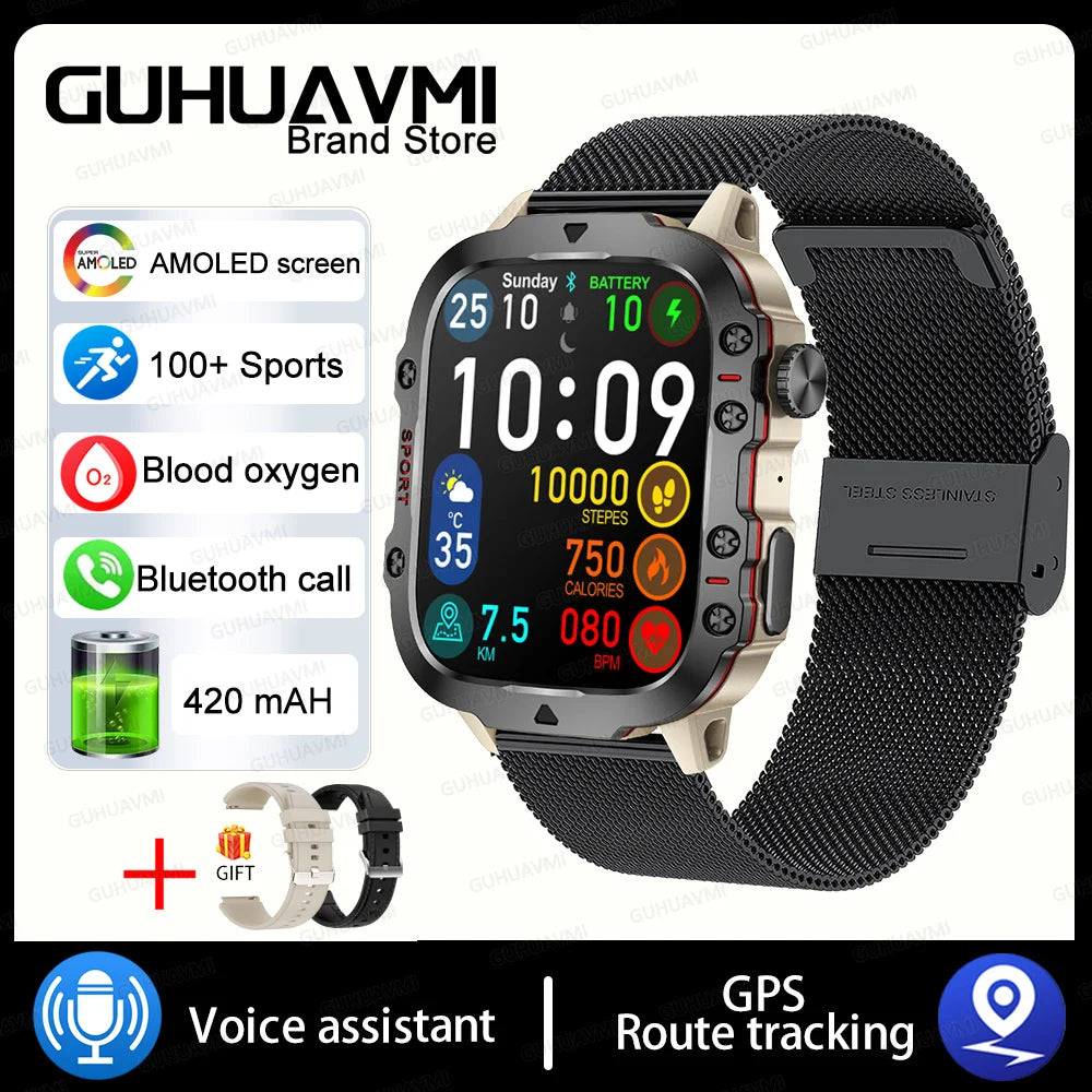For Huawei Xiaomi Military Outdoor GPS Sports Smart Watch Men 1.96 inch Heart Rate Blood Oxygen Bluetooth Call SmartWatches Mens