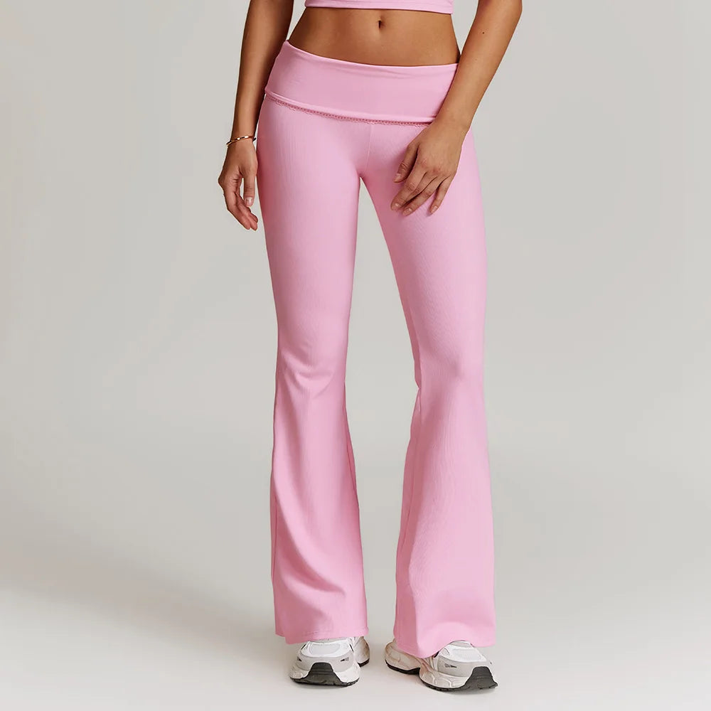 Women Long-sleeved Yoga Flared Pants Suit Lace Lace Threaded Casual Fitness Gym Tank High Waist Gym Shorts Workout Clothes 8828