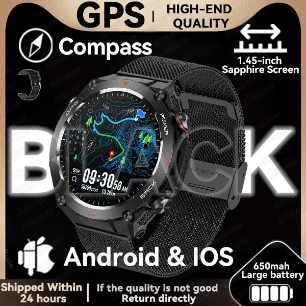 New GPS Smartwatch 1.45'' AMOLED Display 100 Sports Modes Voice Calling Smart Watch Men Women Military Grade Toughness Watches