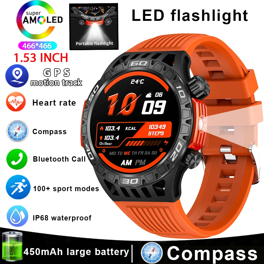 For Huawei New With LED Flashlight Smart Watch Men 360*360 HD Display 450 mAh Heart Rate Sports Health Bluetooth Call SmartWatch