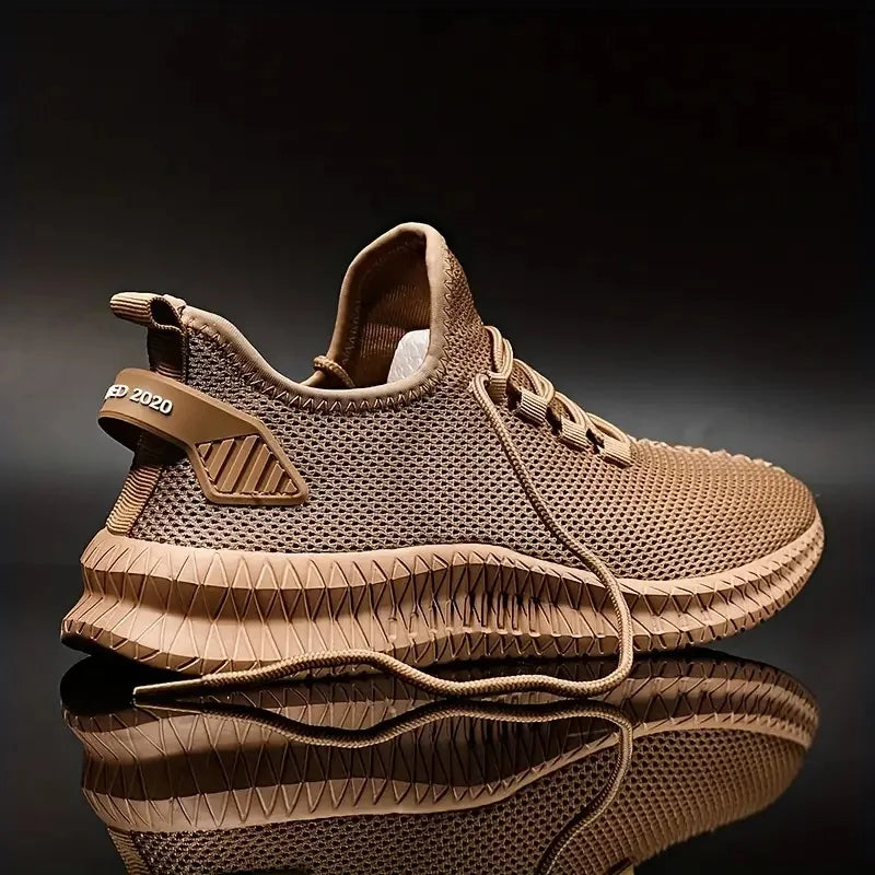 Men's Walking Slip-on Sneakers Shoelaces Athletic Shoes Lightweight Breathable Sports Running Weave Knit Lace Up Casual Shoes