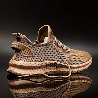 Men's Walking Slip-on Sneakers Shoelaces Athletic Shoes Lightweight Breathable Sports Running Weave Knit Lace Up Casual Shoes