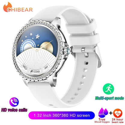 2023 New Fashion Women Bluetooth Call Smart Watch 1.32" AMOLED 360*360 HD Screen Sports Fitness Ladies Smartwatch Diamond Band