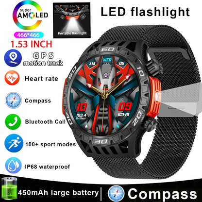 For Huawei New With LED Flashlight Smart Watch Men 360*360 HD Display 450 mAh Heart Rate Sports Health Bluetooth Call SmartWatch