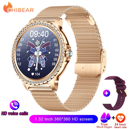 2023 New Fashion Women Bluetooth Call Smart Watch 1.32" AMOLED 360*360 HD Screen Sports Fitness Ladies Smartwatch Diamond Band