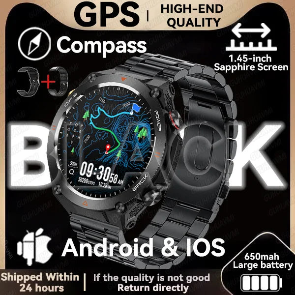 2024 New GPS Smart Watch 1.45" Ultra HD Display Built-in GPS & Compass Make/Receive Phone Calls 650mAh Battery Smart Braceletes