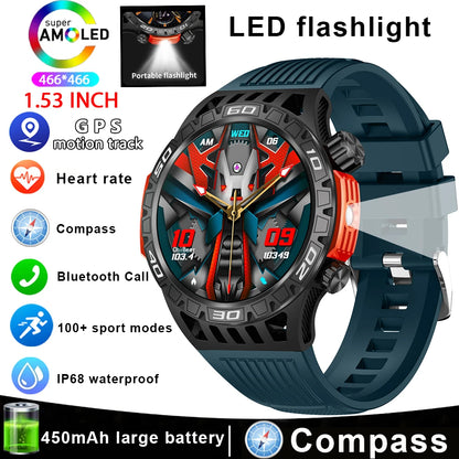 For Huawei New With LED Flashlight Smart Watch Men 360*360 HD Display 450 mAh Heart Rate Sports Health Bluetooth Call SmartWatch